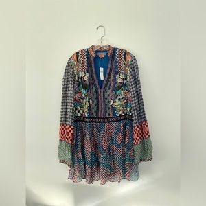 Anthropologie Multi-Color Printed V-Neck Peasant Blouse